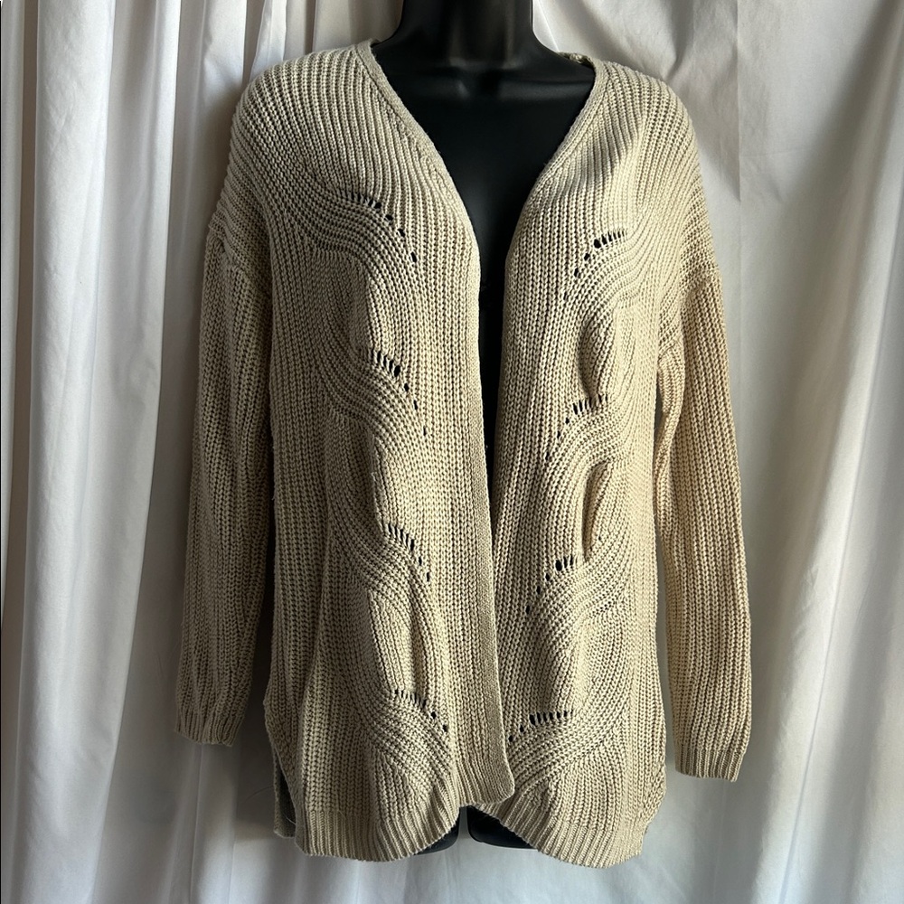Pink Rose Cream Open-Front Cable Knit Cardigan
